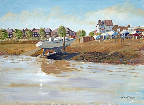 Beached Yacht On Beach - Hardway Hampshire - Art Prints and Oil Painting